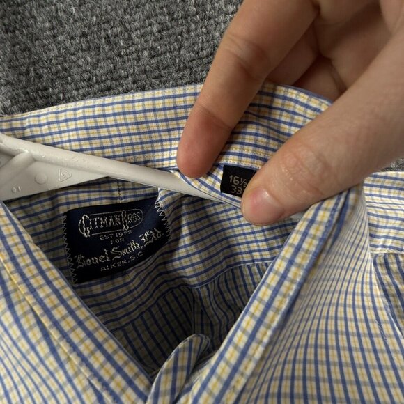 Gitman Bros Long Sleeve Button Up Shirt Men Cotton Blue Yellow Plaid 16.5 33 - Picture 9 of 13